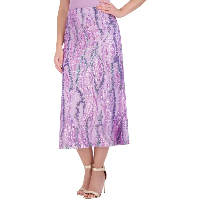 BCBGMAXAZRIA Womens Sequined Mid Calf Maxi Skirt flowy skirt hem