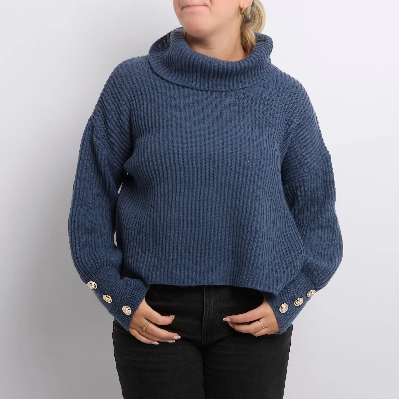 RIbbed Turtleneck Sweater - UK 14 Spandex Rayon Corduroy