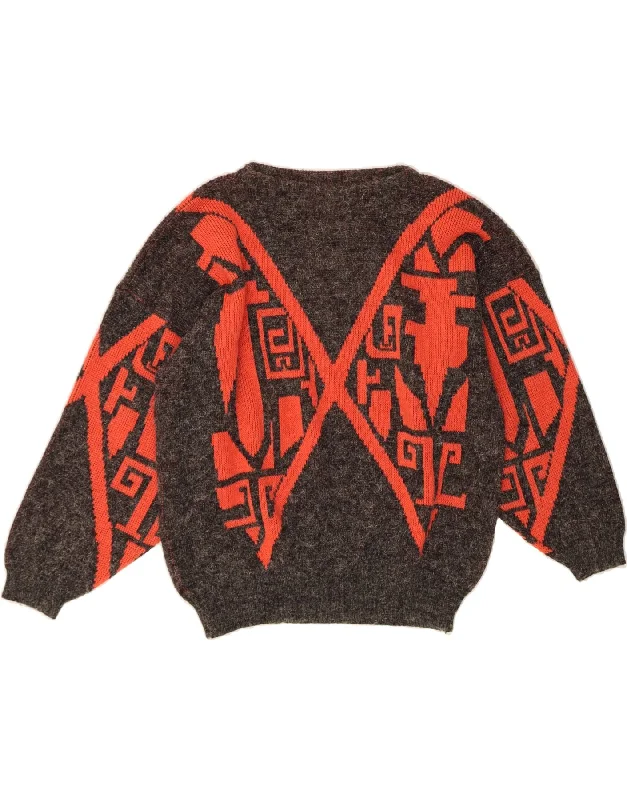 VINTAGE Womens Boat Neck Jumper Sweater UK 16 Large Grey Fair Isle Wool Sweater Cotton Sweater Cashmere Sweater