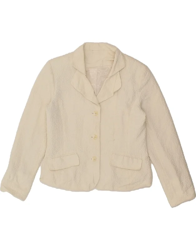 VINTAGE Womens 3 Button Blazer Jacket UK 16 Large Off White Cotton Front Pockets Side Pockets Patch Pockets