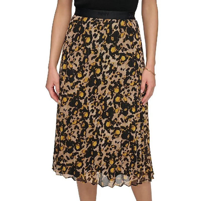 DKNY Womens Metallic Animal Print Midi Skirt velvet skirt plush