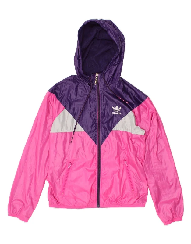 ADIDAS Womens Graphic Hooded Rain Jacket UK 8 Small Pink Colourblock Fleece Jacket Down Jacket Parka