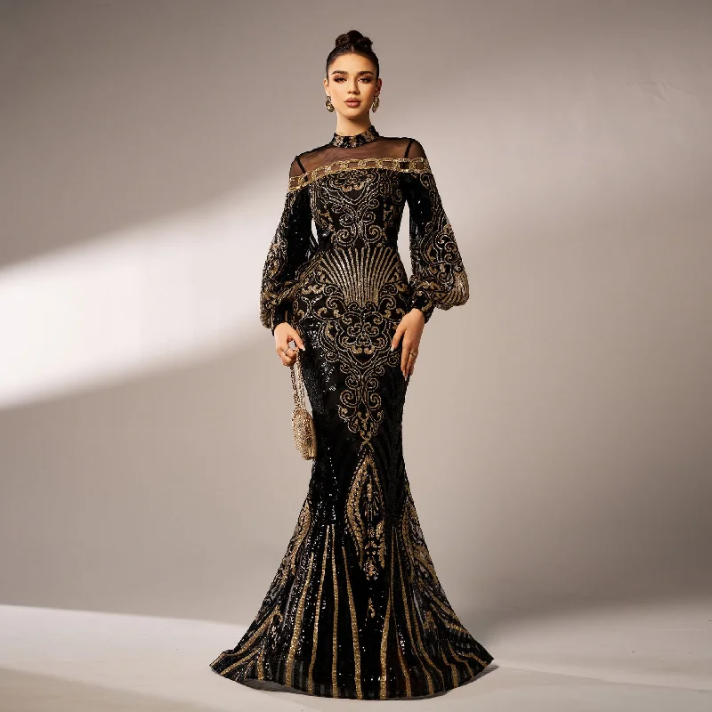 Long Sleeve Mermaid Sequin Elegant Evening Dress Tunics Trendy modern