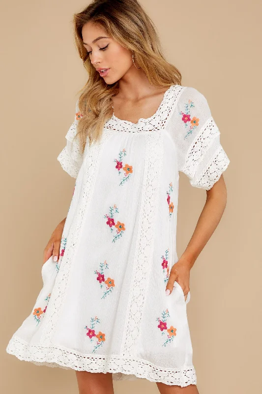 Dreaming In Florals White Embroidered Dress Tunics Polka dots