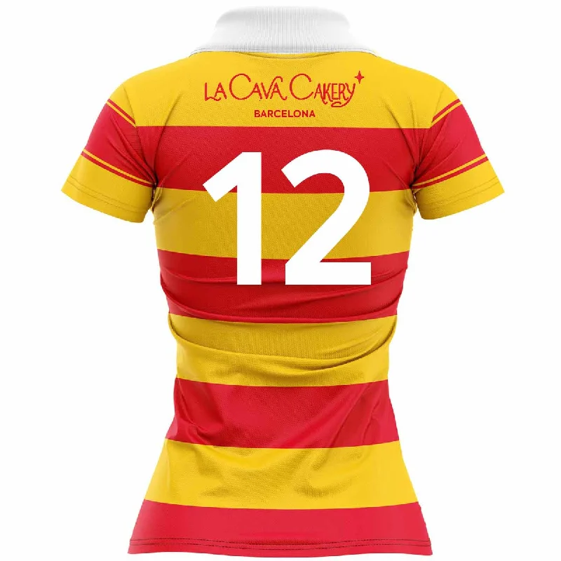 Mc Keever Barcelona Gaels LGFA Numbered Home Jersey - Womens - Saffron/Red Bronze Jersey Tee