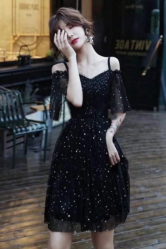Charming Black Short Modest Cocktail Dresses Homecoming Dresses Tunics Formal black