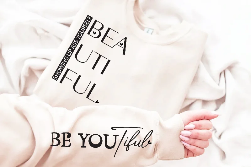 BeYouTiful Sweatshirt, Trendy Sleeve Design Sweater, Strong Woman Hoodie Mesh Sweater Canvas Denim