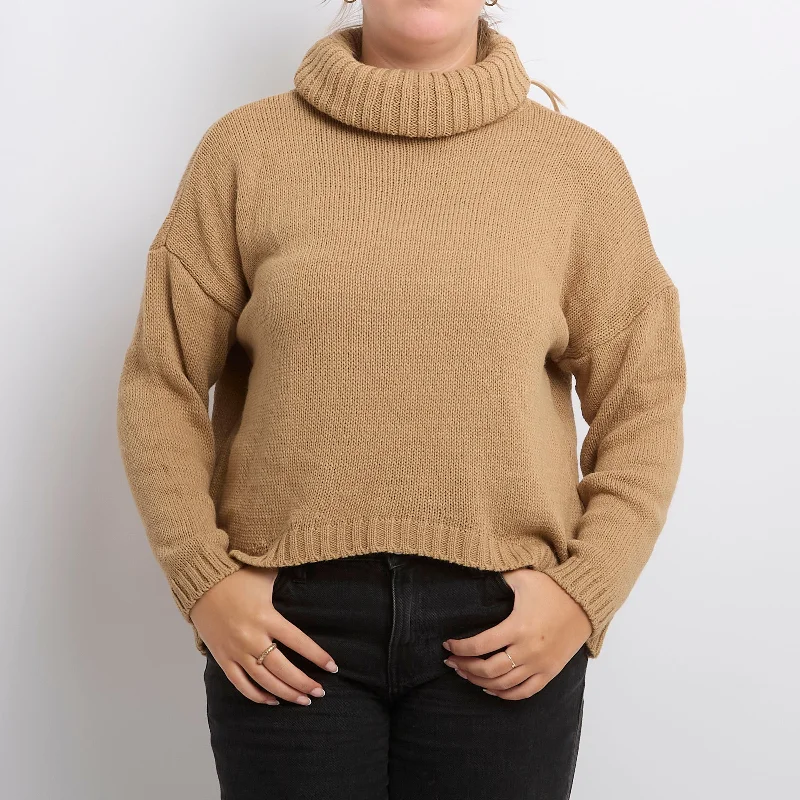 Turtleneck Ribbed Heavy Knitted Sweater - UK 16 Soft Cozy Warm