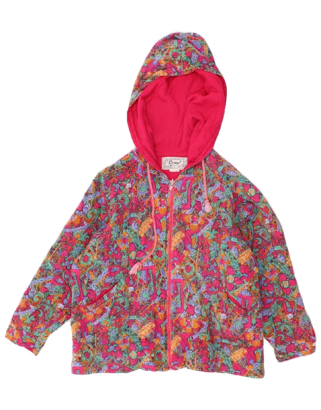 VINTAGE Womens Hooded Windbreaker Jacket UK 14 Large Multicoloured Floral Faux Fur Jacket Real Fur Jacket Shearling Jacket