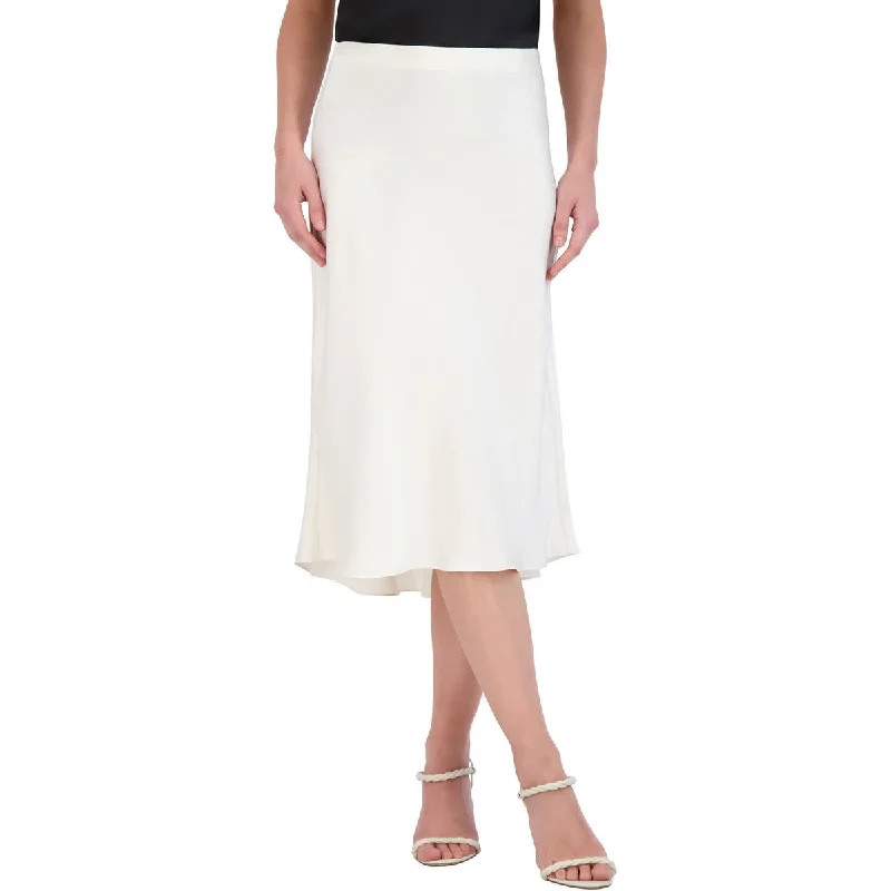 BCBGMAXAZRIA Womens Satin Hi-Low Midi Skirt ribbed skirt waist