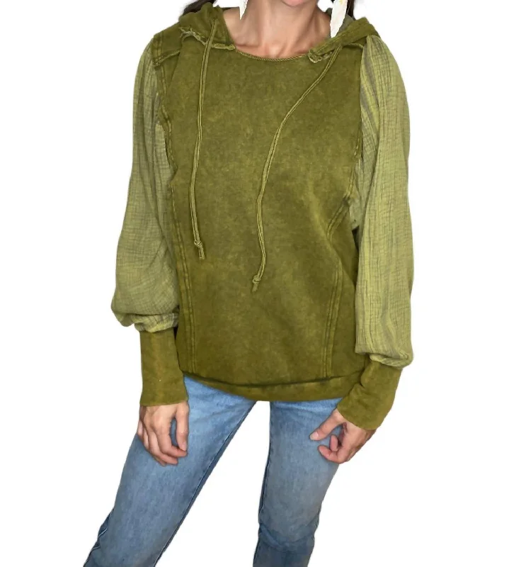 Hazel Hoodie In Olive Green Hoodie with Hem Elastic Stretchable Comfortable