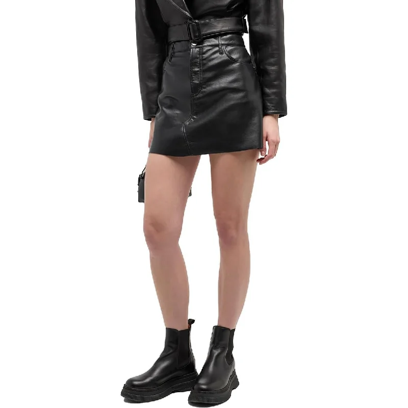 FRAME Womens Leather Mid-Rise Mini Skirt leather skirt modern