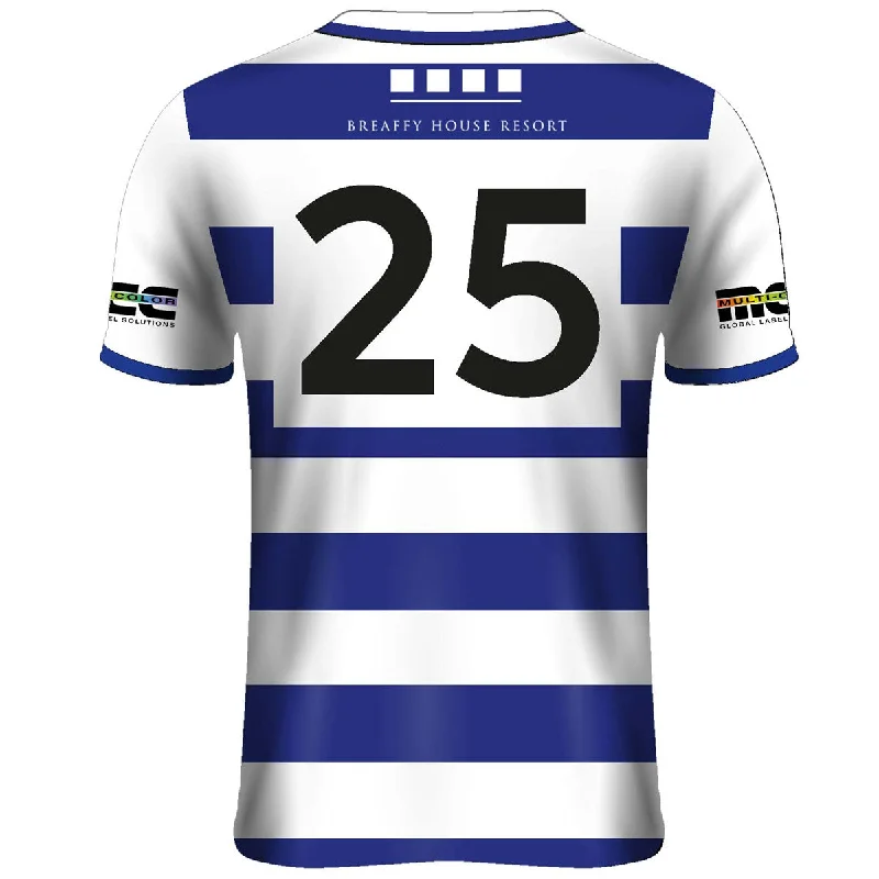 Mc Keever Breaffy GAA Numbered Playing Jersey - Adult - White/Royal High Neck Jersey Shirt