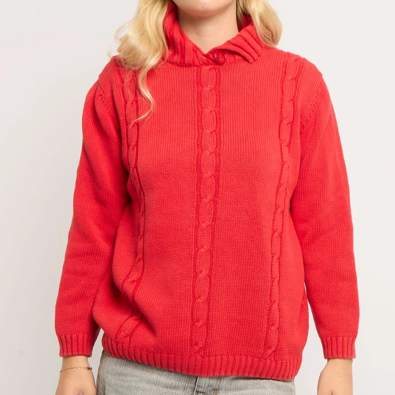 Collar  Cable Knit Sweater - UK 12 Houndstooth Herringbone Solid
