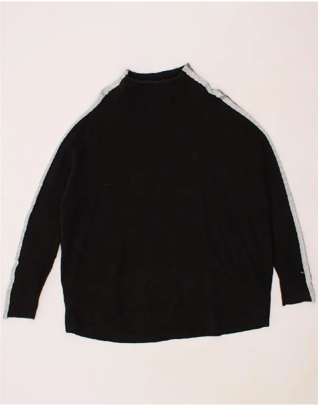 TOMMY HILFIGER Womens Turtle Neck Jumper Sweater UK 14 Medium Black Terry Blend Velvet Blend Canvas Blend