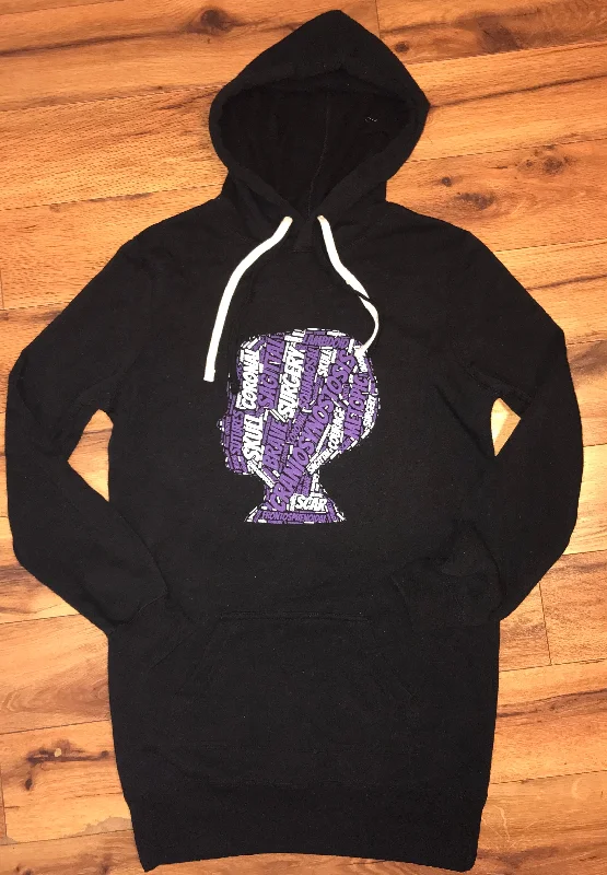 Black Longer Hoodie with purple and white