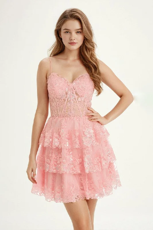 Coral See-through Sweetheart Layers Homecoming Dresses Floral Print girly