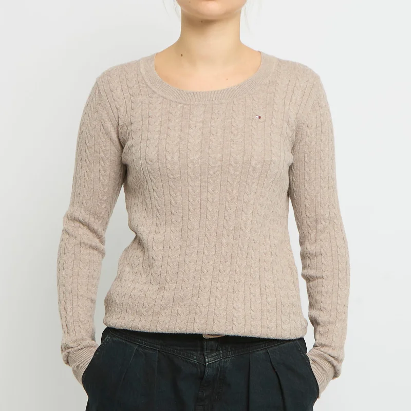 Tommy Hilfiger Round Neck Cable Knit Sweater-UK 10 Tailored Straight A-Line