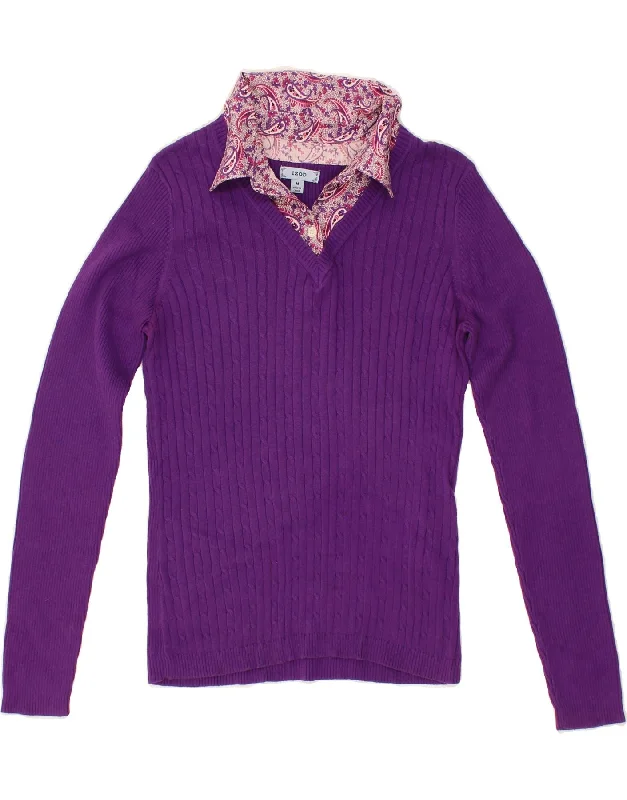 IZOD Womens Polo Neck Jumper Sweater UK 12 Medium Purple Cotton Embroidered Appliqued Beaded IZOD Womens Polo Neck Jumper Sweater UK 12 Medium Purple Cotton Embroidered Appliqued Beaded