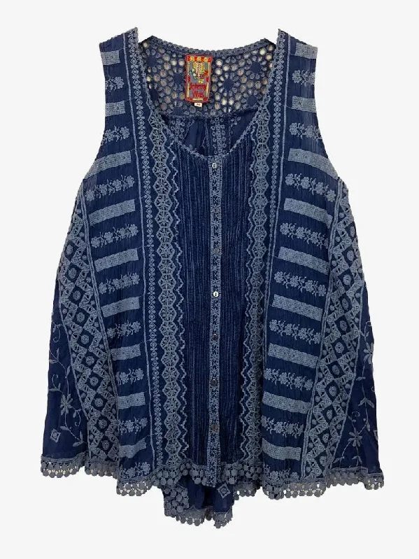 Johnny Was Ocean Blue Fiesta Eyelet Tank Top Size M summer tank top