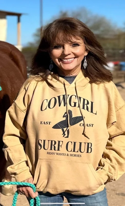 Coastal Cowgirl Surfing & Riding Horses Hoodie Sweatshirt – Super Soft, East Coast & West Coast Variants Available Hoodie with Belted Waist Structured Tailored