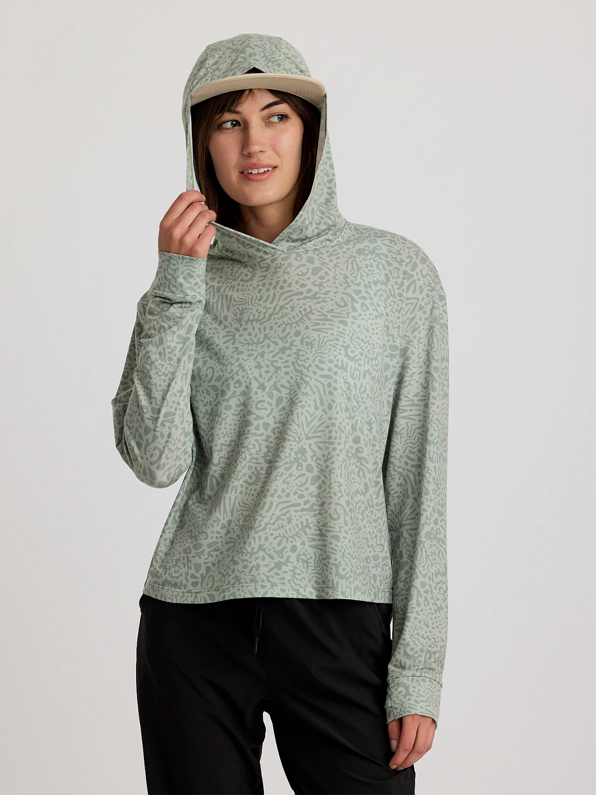Women's Elevate Lightweight Hoodie - Drifter Print Desert Sage Hoodie with Camouflage Military Edgy
