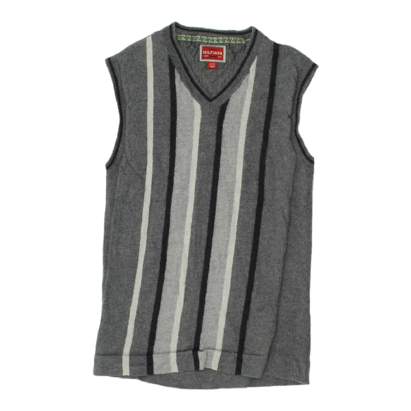 Tommy Hilfiger Womens Grey Knit Sleeveless Sweater Vest | Vintage Designer VTG Handmade Hand-knitted Hand-woven