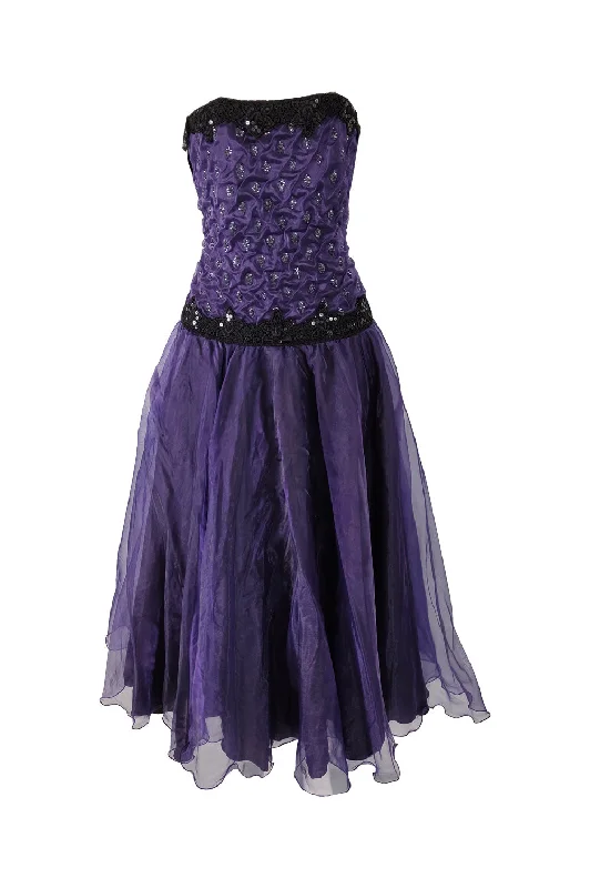 Terence Nolder Vintage Purple Organza Sequin Evening Dress, 1980s Pencil Office Professional Terence Nolder Vintage Purple Organza Sequin Evening Dress, 1980s Pencil Office Professional