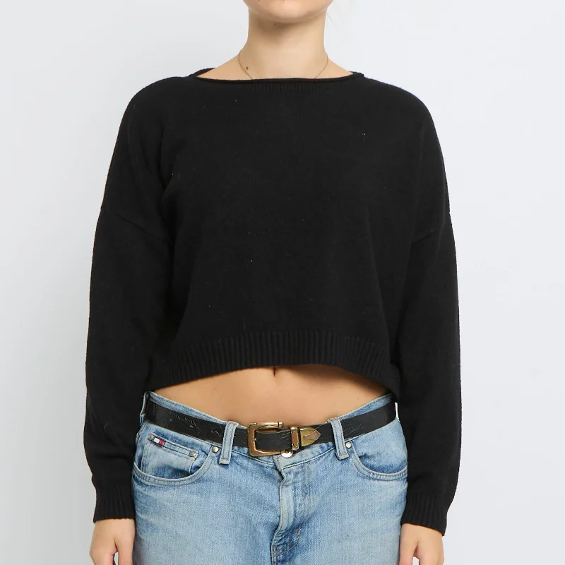 Wide Neck Fine Knit Sweater - UK 12 Glossy Satin Silk