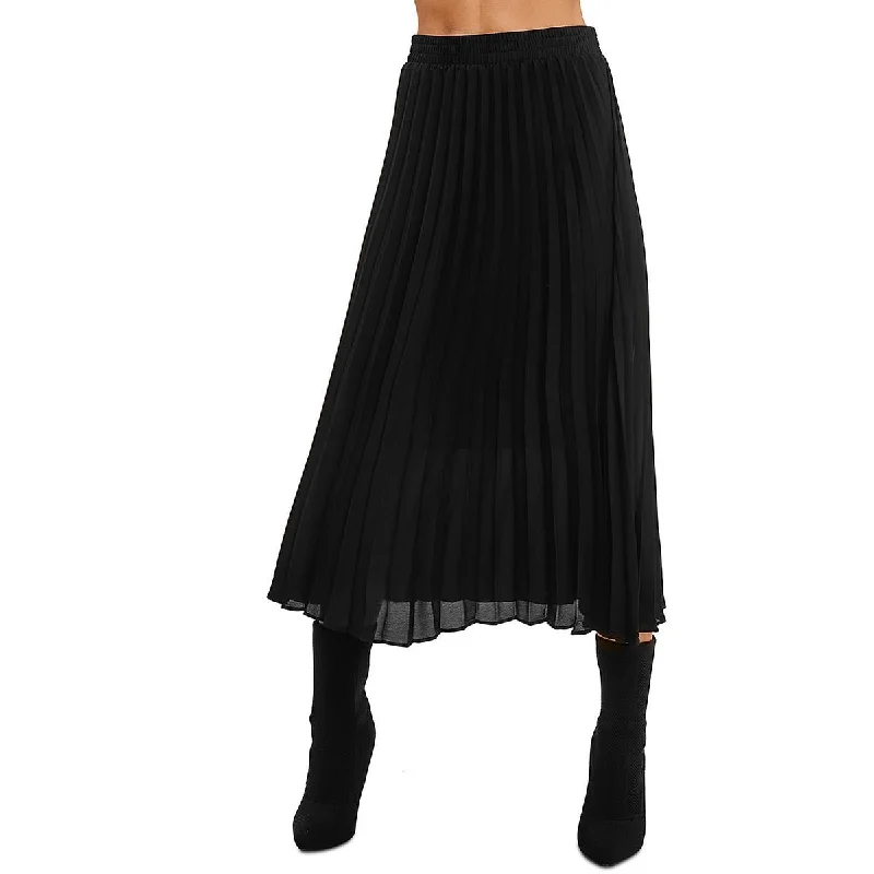 Single Thread Womens Shutter Pleat A-Line Midi Skirt chiffon skirt delicate