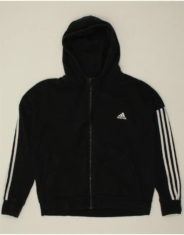 ADIDAS Womens Loose Fit Zip Hoodie Sweater UK 20/22 XL Black Cotton Boat Neck Shawl Collar Notched Collar