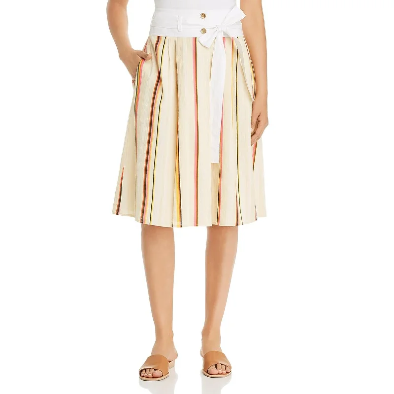 Tory Burch Womens Cotton Ruched Midi Skirt floral skirt print