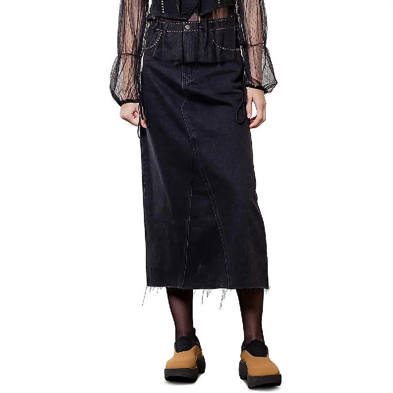 Moon River Womens Studded Denim Midi Skirt leather skirt modern