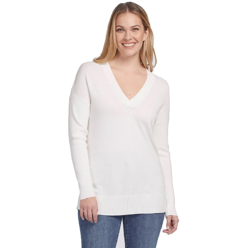 Women's Tribal V-Neck Sweater Cream Transparent Opaque Sheer