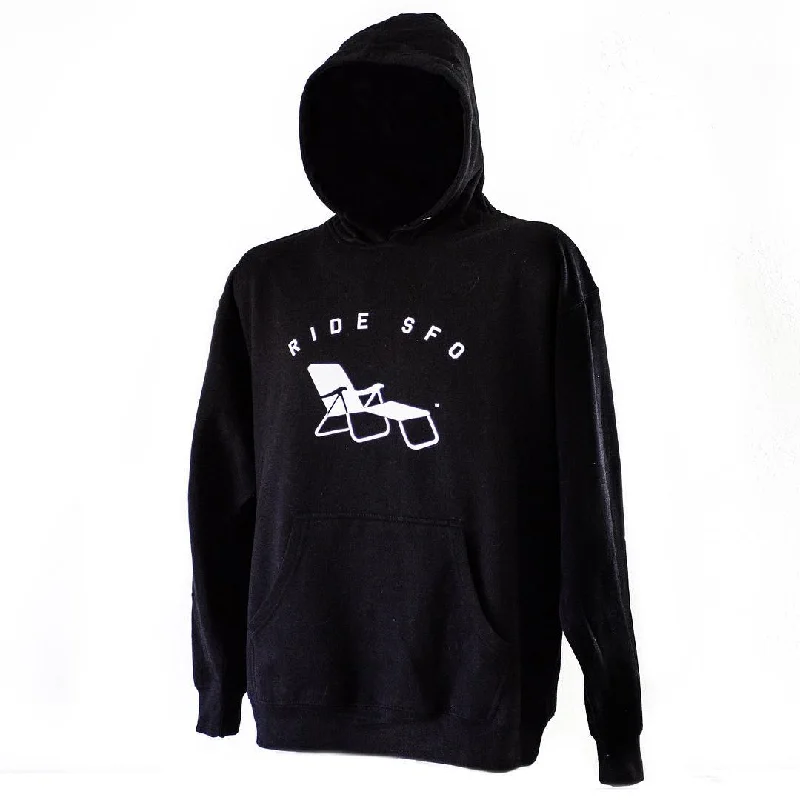 rideSFO LoungeChairLife Hoodie Black Hoodie with Typography Text Message