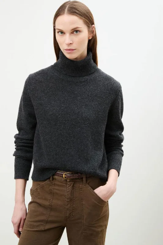 Hollyn Sweater - Dark Charcoal Melange Notch Collar Peter Pan Collar Cowl Neck