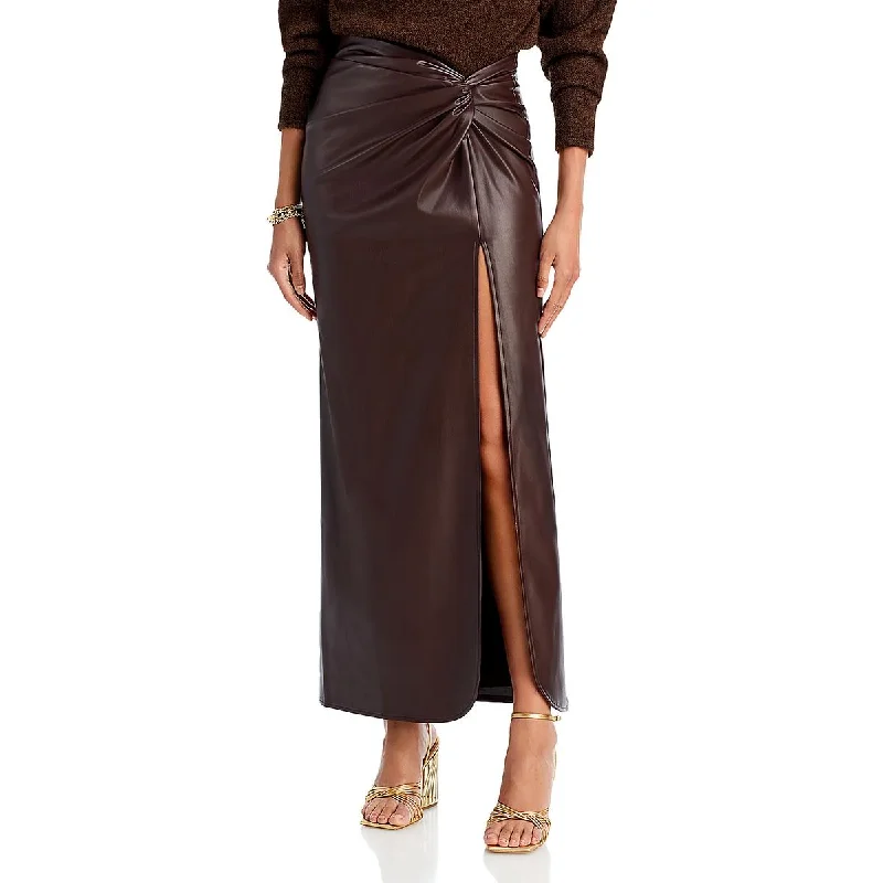 Line & Dot Womens Carmela Faux Leather Gathered Maxi Skirt linen skirt breathable