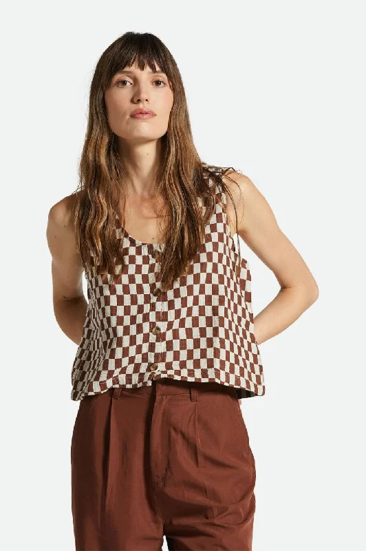 Mykonos Small Check Tank - Sepia tie dye tank