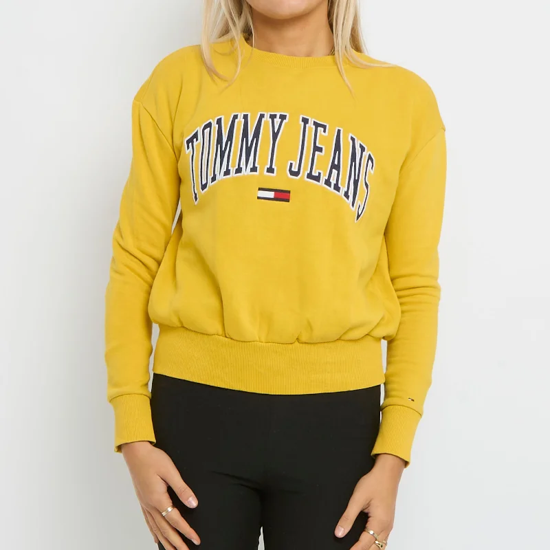 Tommy Hilfiger Spellout Crewneck Sweater - UK 4 Satin Fabric Silk Fabric Chiffon Fabric