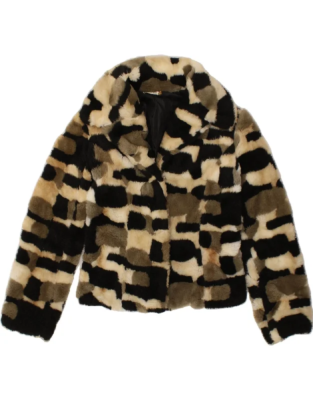 VINTAGE Womens Faux Fur Jacket UK 12 Medium Beige Patchwork Acrylic Fleece Fabric Down Fabric Feather Fabric VINTAGE Womens Faux Fur Jacket UK 12 Medium Beige Patchwork Acrylic Fleece Fabric Down Fabric Feather Fabric