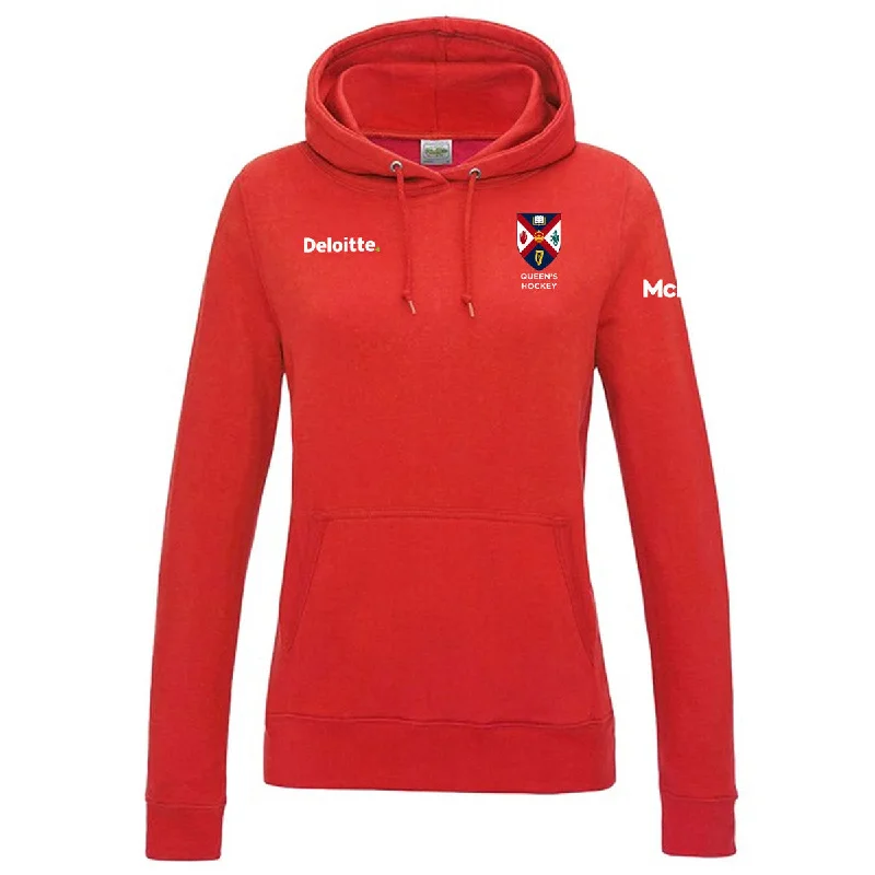 Mc Keever Queens Hockey College Hoodie - Womens - Fire Red Hoodie with Gradient Ombre Colorful