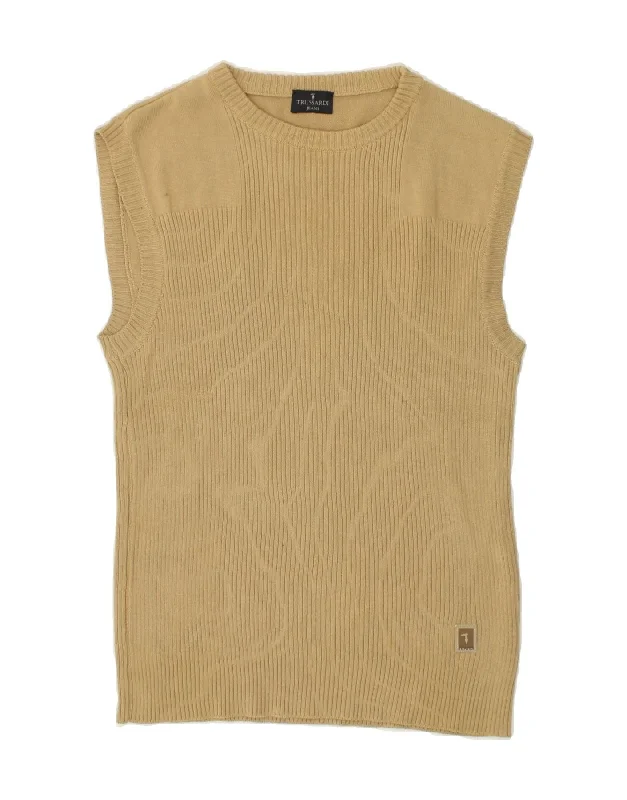 TRUSSARDI JEANS Womens Longline Vest Tank Top UK 8 Small Beige tie dye tank