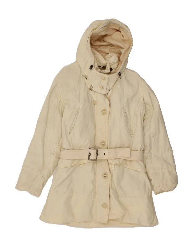 PEUTEREY Womens Hooded Padded Jacket IT 46 Large Off White Toggled Jacket Drawstring Jacket Belted Jacket PEUTEREY Womens Hooded Padded Jacket IT 46 Large Off White Toggled Jacket Drawstring Jacket Belted Jacket