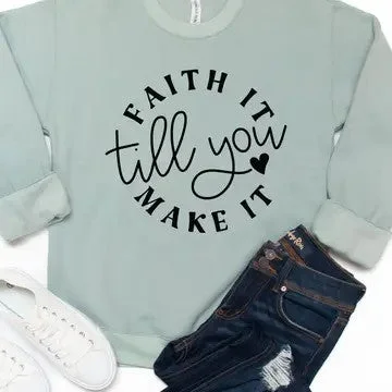 Faith It Till You Make It Sage Graphic Sweatshirt Hoodie with Double Zipper Versatile Adjustable