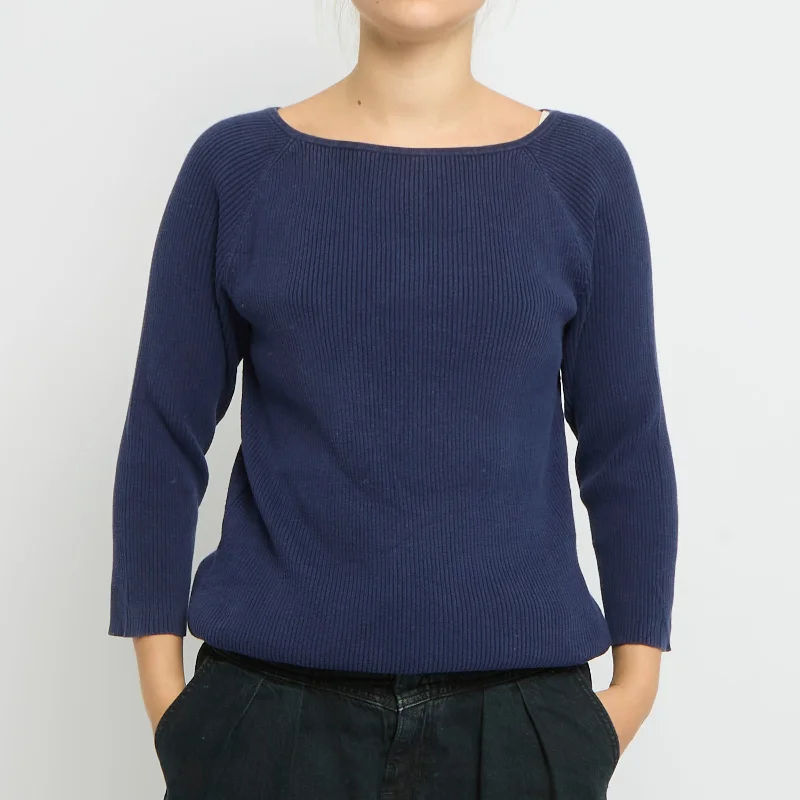 Ralph Lauren Ribbed 3/4 Sleeve Sweater- UK 10 Mesh Fabric Canvas Fabric Denim Fabric