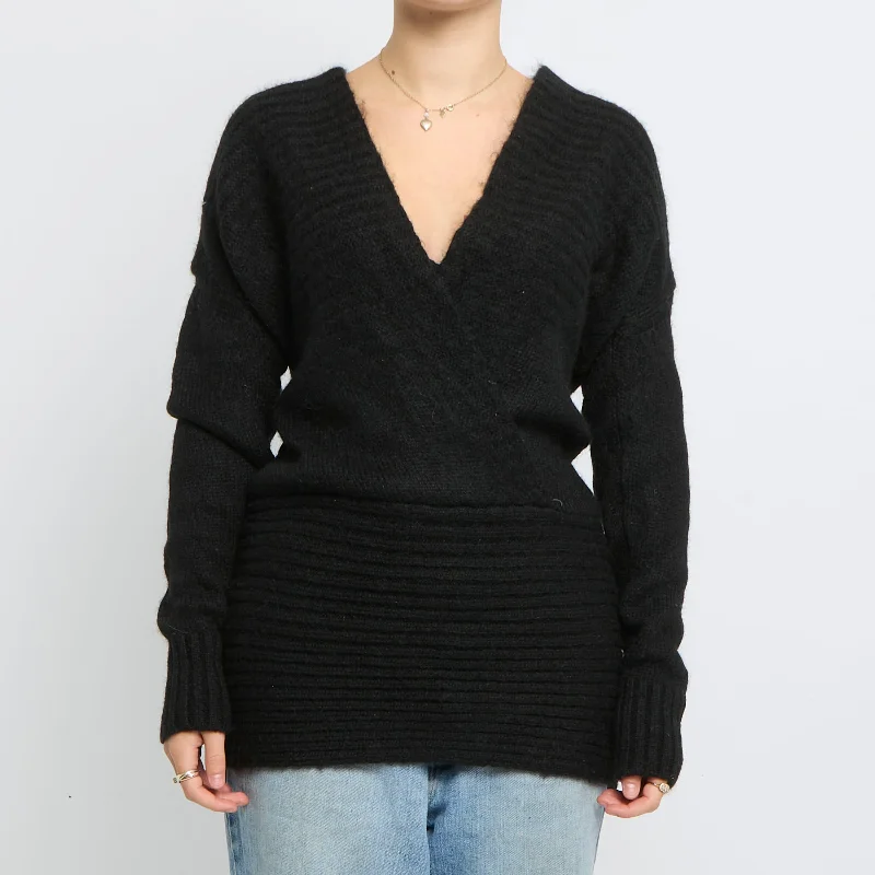 Heavy Knit Crossover Long SWeater -  UK 12 Stretchy Elastic Breathable
