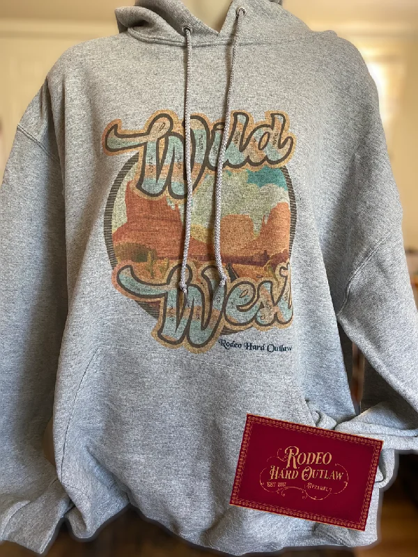 Wild West Hoodie Hoodie with Hem Embroidery Detailed Premium