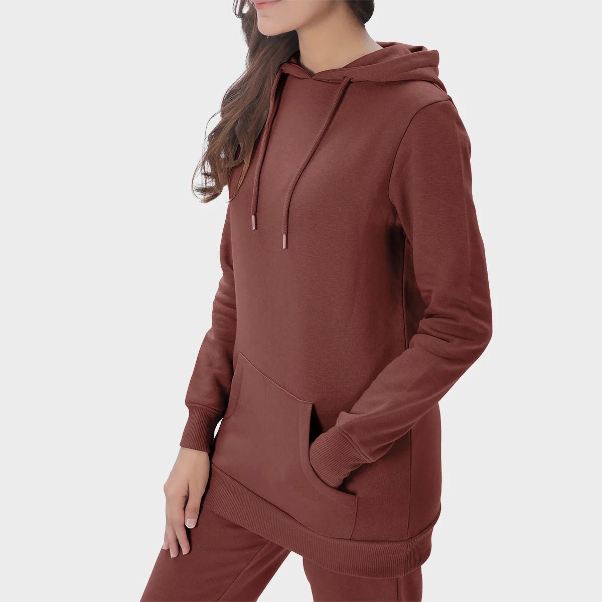 Ladies Chocolate Hoodie Hoodie with Rolled Sleeves Casual Relaxed