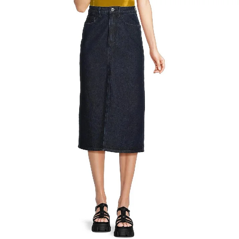 We Wore What Womens Denim High Rise Midi Skirt leather skirt durable