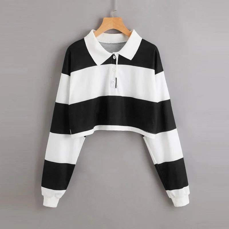 Striped Polo Collar Sweater Modern Contemporary Chic